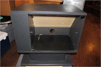 BLACK TELEVISION CABINET WITH SIDE SHELVES