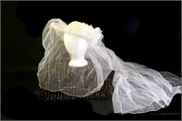 Vtg. Beaded Lace Wedding Hat With Full Veil