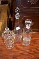 2 Decanters & Turn of the Century Dish (Crystal)