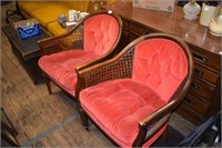 2 Rattan 1970's Parlor Chairs Original Upholstery