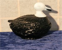 Mosser Glass black and white duck covered dish