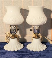 pair of milk glass lamps
