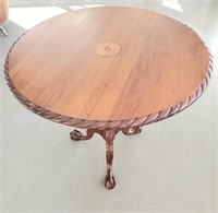 Carved Mahogany Inlaid Tilt Top table Claw feet