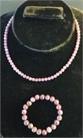 Amethyst stone purple bracelet & necklace 16”
