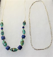 Sterling Silver 16” necklace and 24” bead necklace