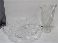 Heavy Clear & Frosted Vase and Cake Plate