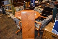 Oak Table & 4 Tilt Back Rolling Chairs (1 Leaf)