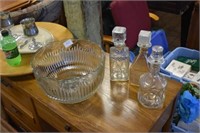 Crystal Punchbowl & 3 Decanters