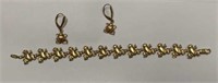 14K Yellow Gold Frog Bracelet & Frog Earrings JC