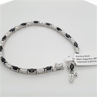 Sterling Silver Black Sapphire & Diamond Bracelet