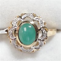 Two-Toned Emerald & Diamond Flower Ring SJC