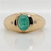 Yellow Gold Plated Sterling Emerald&Diamond Ring