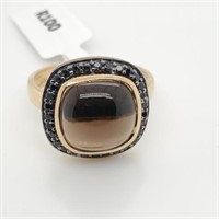 Yellow Gold Plated Smoky Quartz&Black Spinel Ring
