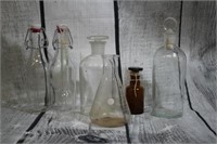 Antique Apothecary Bottles Beakers ect.