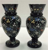 Antique Black Amethyst Glass Vases K16B