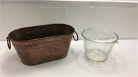 Copper Wine Bucket & Vtg Glass Ice Bucket U15A
