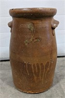 Stoneware crock with handles, stands 14 inches
