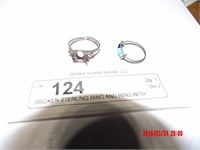 BROKEN STERLING RING AND RING WITH STONES
