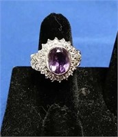 Purple Stone and Diamond Ring