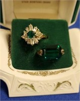 Set of 2 Emerald Green Rings Size 6.5