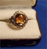 Citrine and Stone Ladies Ring Size 6
