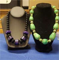 Black and Purple Beaded Necklace, Green Necklace