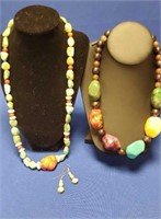 2 Polished Stone Necklaces and Earrings