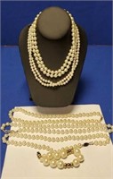 Lot of 5 Pearl Like Necklaces and Bracelet