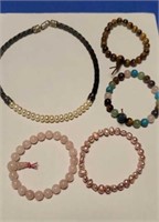 Lot of 5 Pearl Bracelets and Necklace
