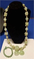Jade Color Necklace and Earrings and Bracelet