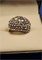 Ladies Silver Tone Ring with Stones Size 6.5
