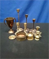 Box 11 Brass Items-Candle Sticks, Cup, Misc