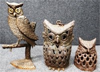Three Cast Iron Owls