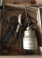 Flat of various  pliers, oil filter wrench, and