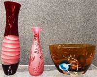 Studio Art Glass Signed Vases