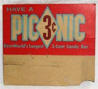 Picnic 3¢ Candy Bar Counter Advertising Cardboard