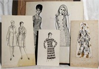 Lot of Vintage Artist Fashion Illustrations