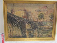 A38 Impressionist art on board, bridge/river