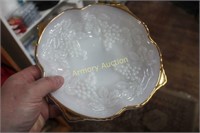 MILK GLASS GRAPE PATTERN BOWL - GOLD TRIM