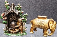 Elephant & Beehive House Cast Iron Coin Banks