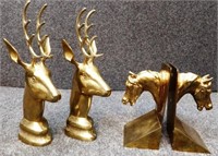 Deer & Horse Head Brass Bookends