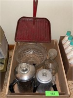 VINTAGE COFFEE POTS, DUST PAN, SALAD BOWL, ETC