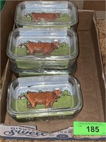 5 NEW ARCOROC COVERED DISHES- EMBOSSED COW