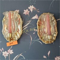 Set of wall sconces with candles (brass colored)