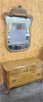 Bevel Front Dresser w Mirror -18 3/4, Antique