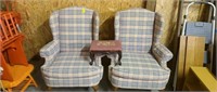 Rust  & Martin Wing Back Chairs, Needlepoint Stool