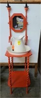 Wash Stand with Mirror, Bowl and Pticher