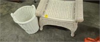 White Wicker Bench and Basket, Vintage