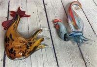 Blown Glass Rooster and Chick Figurine Set