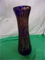 12" Tall Blue & Gold Glass Vase